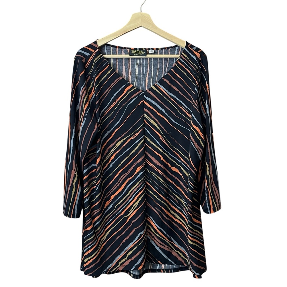 Bob Mackie Wearable Art V Neck Tunic Asymmetric Stripes Size Large